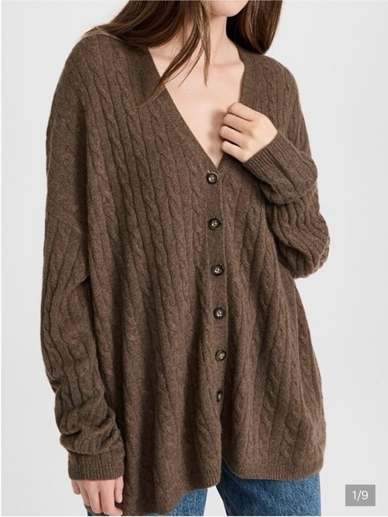 Reformation Sweaters - Reformation Cashmere Oversized Brown Cable Knit V-Neck Cardigan Sweater